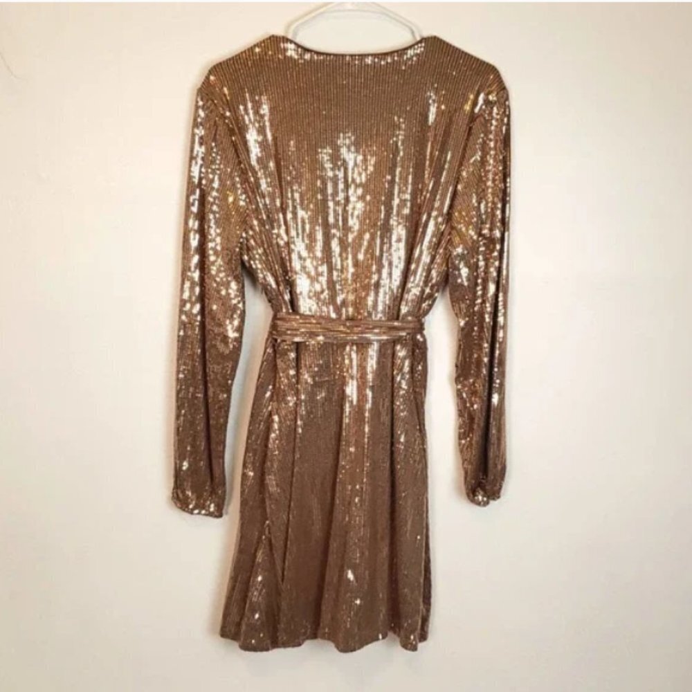 Cara Santana x Nine West Bronze Sequin Faux-Wrap Dress - Picture 3 of 5